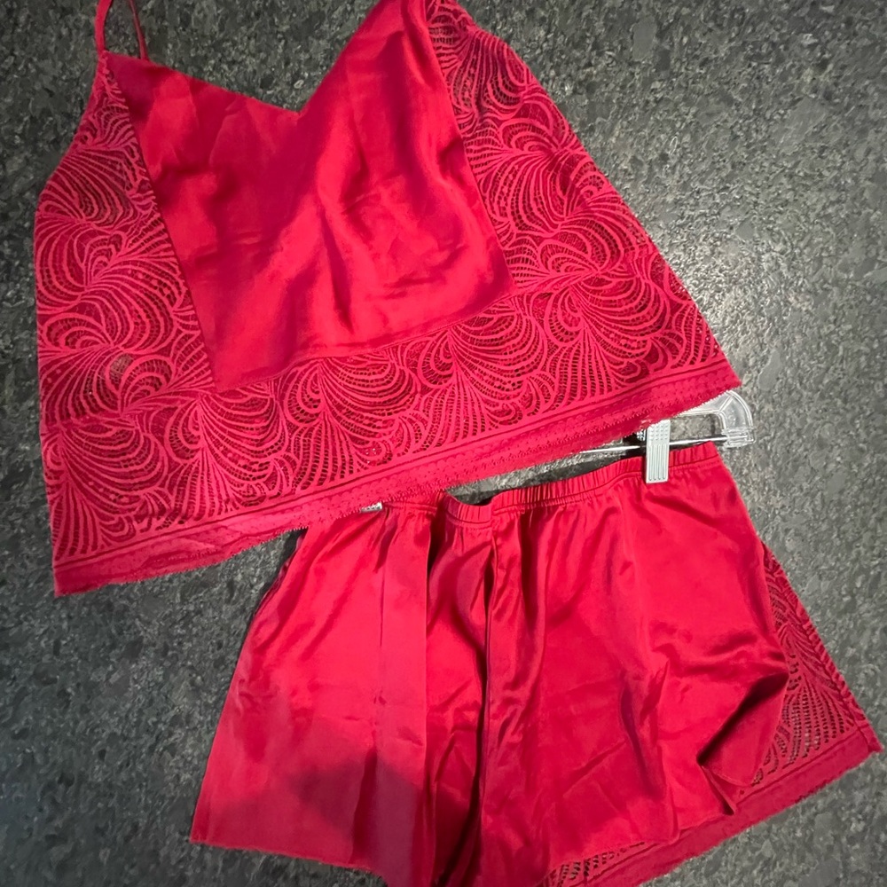Soma Red Lace Trim Pajama Set